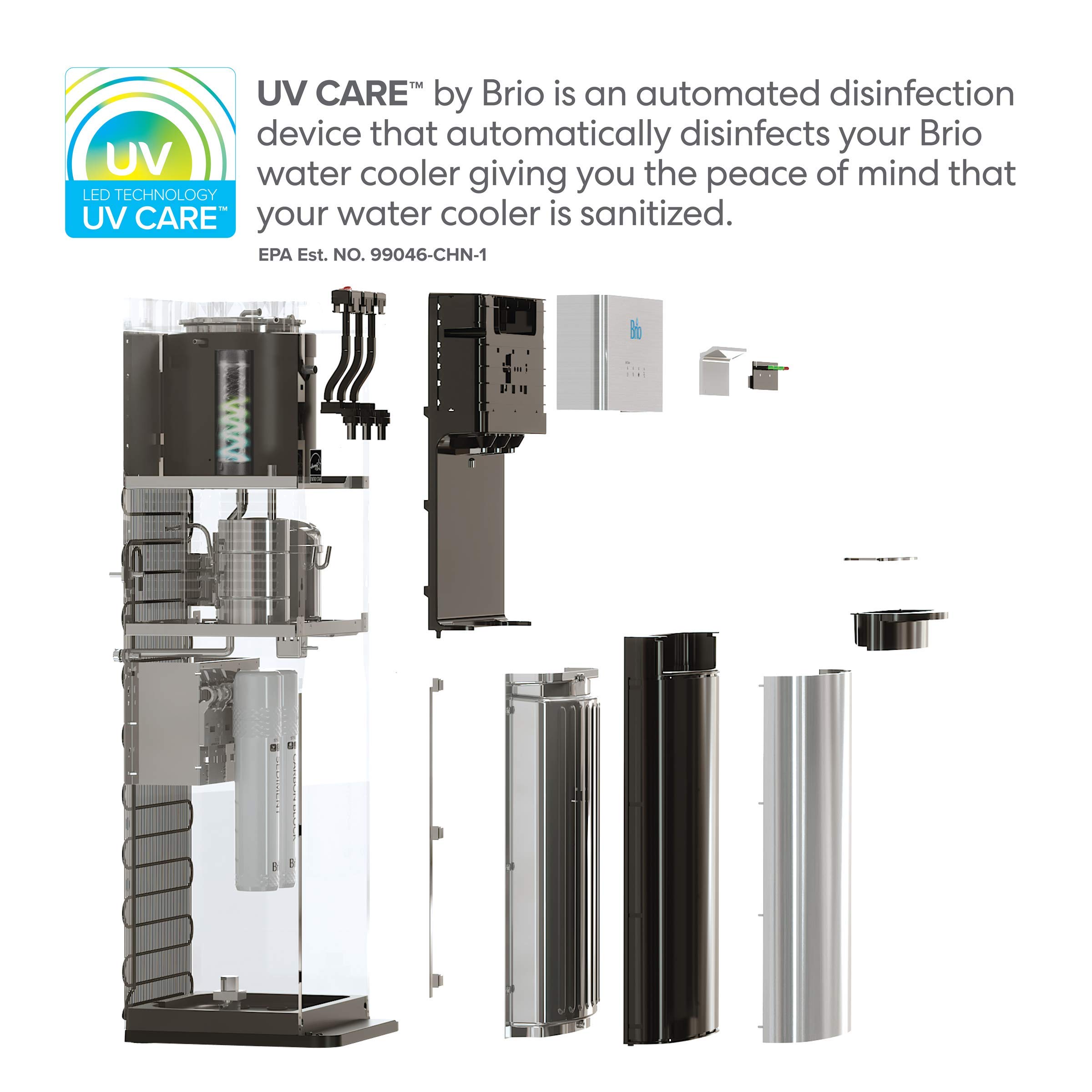 Brio 520 UV Self-Cleaning Bottleless Water Cooler Dispenser, UL Certified | Built-in 2 Stage Filtration (2 Free Replacement Filters Included) Reduces PFAS & Microplastics | 3 Temp (Hot Cold, Room)