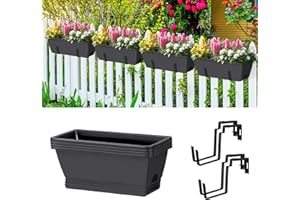 4 Pack 17 Inch Window Boxes Planters Deck Railing Planter Boxes Adjustable Balcony Planters Railing Hanging, Rectangular Fenc