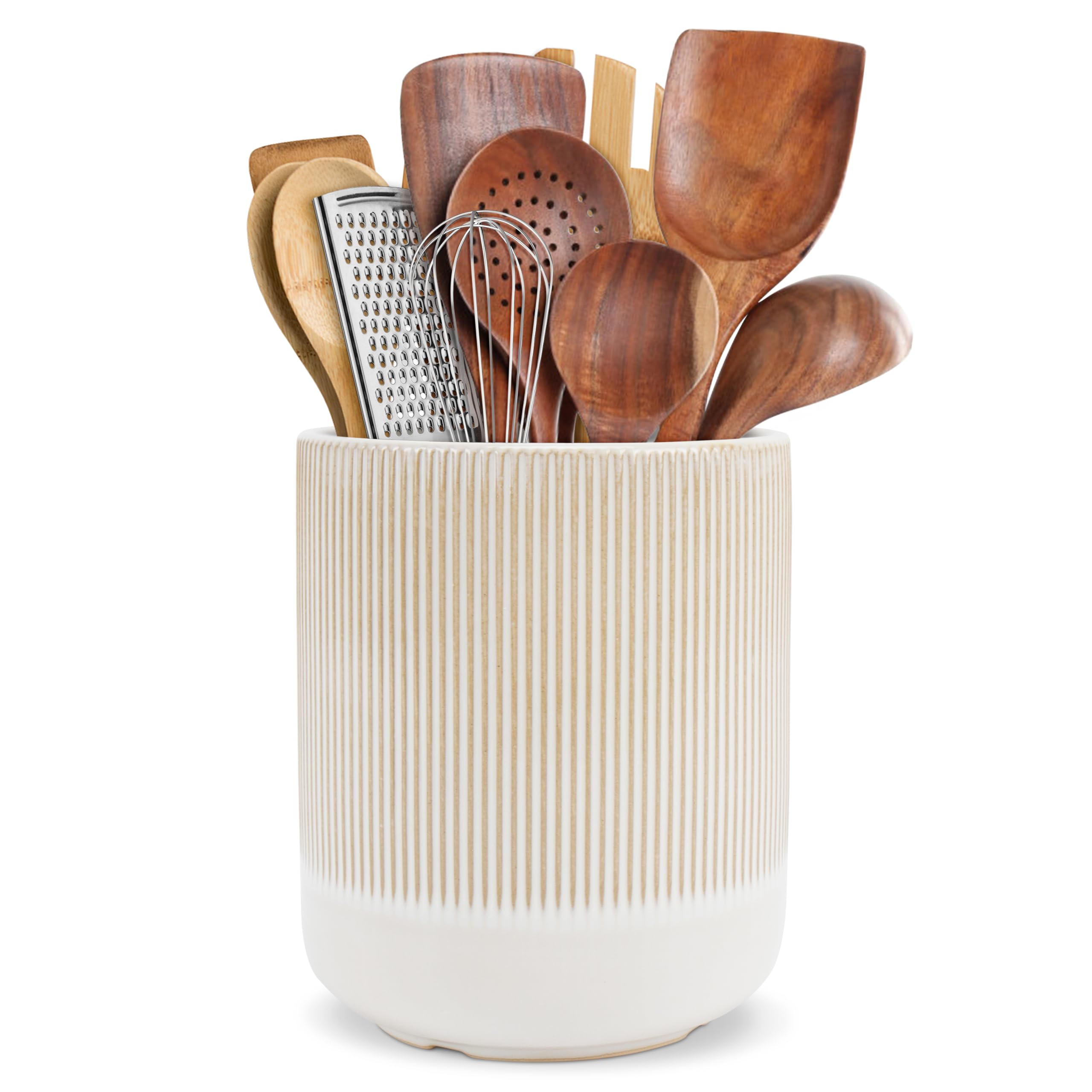 Photo 1 of RedCall Kitchen Utensils Holder Large,Ceramic Utensil Organizer for Countertop,Morden Utensil Crock for Spoon Spatula,Home Kitchen Decor (Light Coffee)