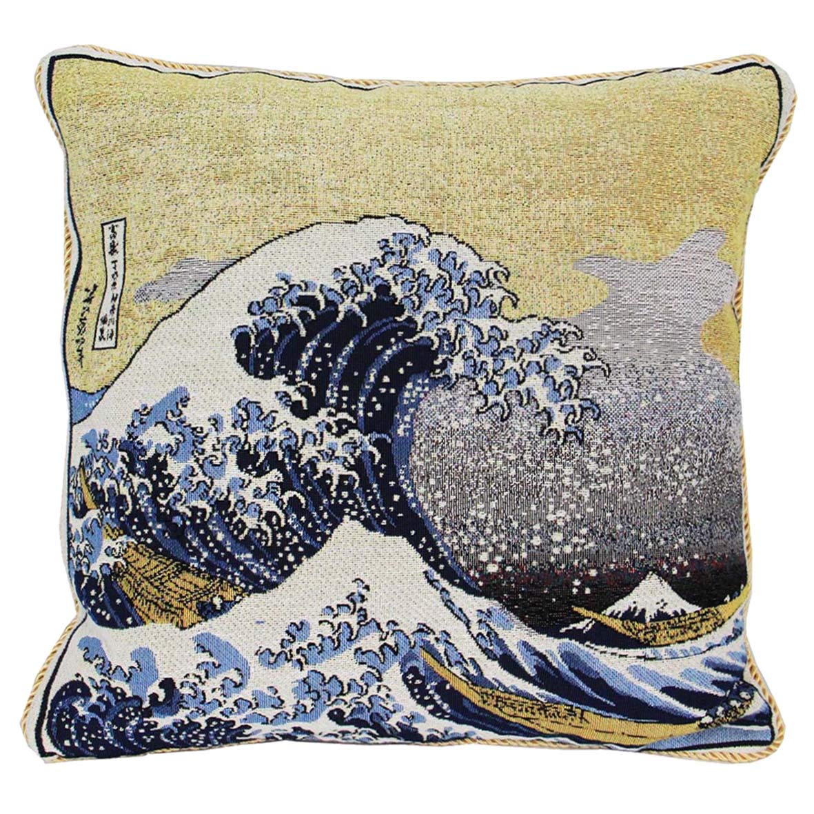 Signare Tapestry Cushion Cover – 18 x 18 inches (45cm x 45cm) – Decorative Sofa Cushion Inspired by Artistic Masterpieces (Great Wave, Cushion Cover ONLY)