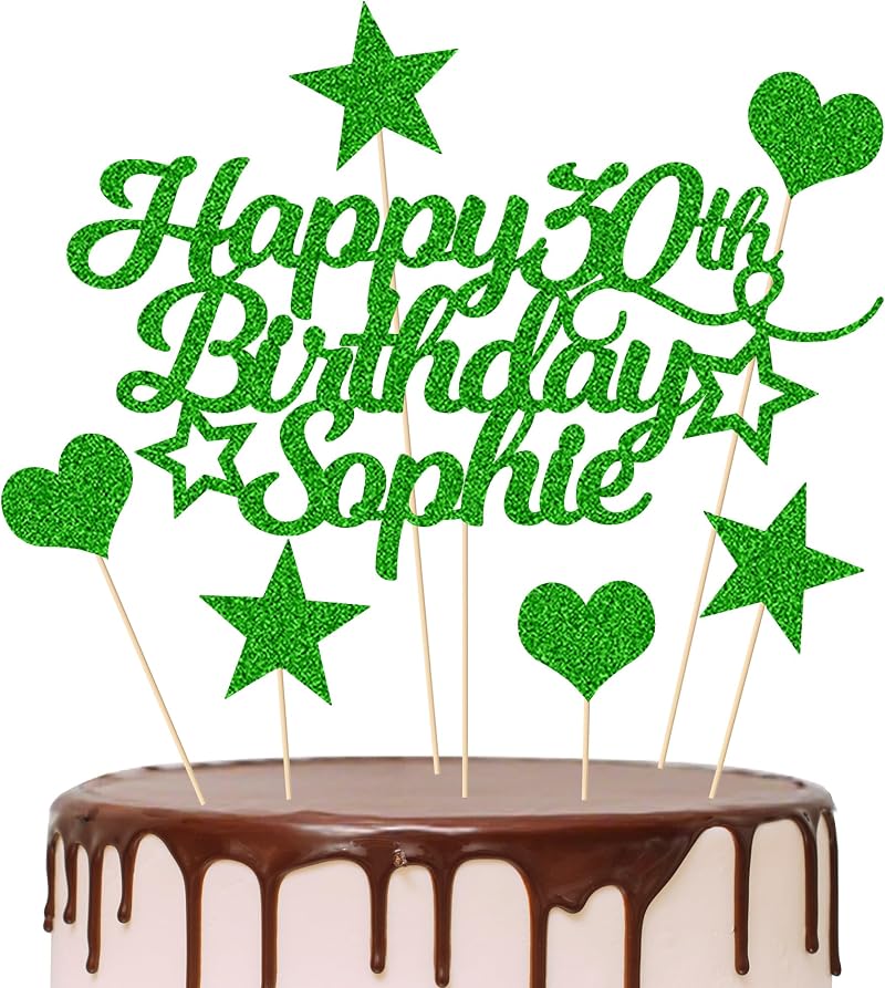 EDSG Personalised Birthday Cake Topper Glitter Card Green 160x108mm