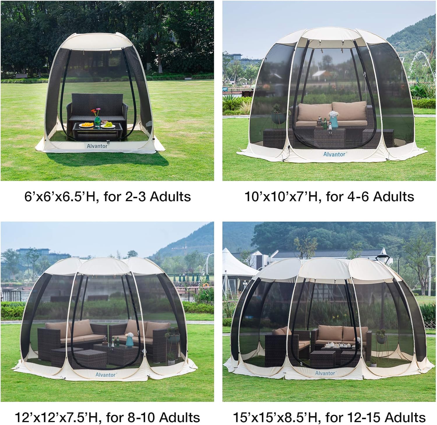 Alvantor Screen House Room Outdoor Camping Tent Canopy Gazebos 4-15 Person for Patios, Instant Pop Up Tent, Not Waterproof: Sports & Outdoors