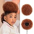 Kids Afro Puffs Ponytail for Black Women Natural Real Human Hair Short Kinky Curly Ponytail Extension 4c Drawstring Ponytail Cheer Fake Bun African American Afro Updo High Buns Copper Red 6 Inch 40g