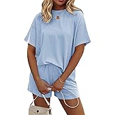 Ekouaer Womens Pajama Sets Short Sleeve Lounge Sets 2 Piece Pjs Tops and Shorts Outfits Matching Loungewear with Pockets