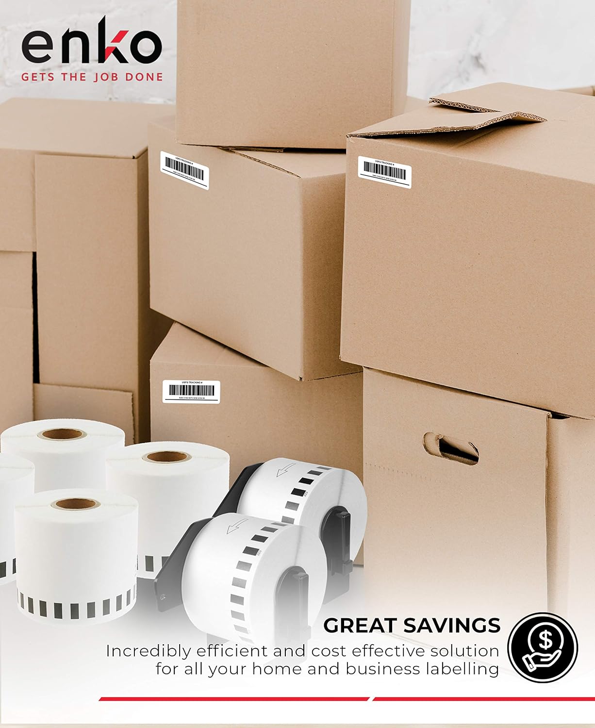 enKo - Compatible DK-2223 Continuous Paper Labels (2 Inch x 100 Feet) Compatible for Brother QL Label Printers - 6 Rolls + 2 Refillable Cartridges : Office Products