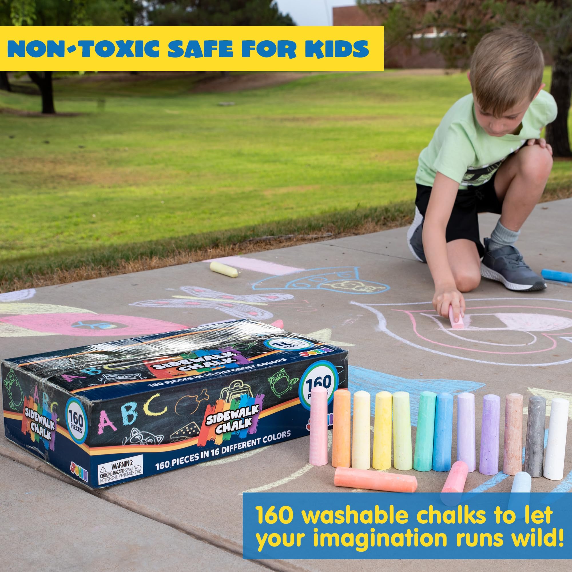 160 PCS Sidewalk Chalks Set Non-Toxic Washable Jumbo Chalk for Outdoor Art Play, Painting on Chalkboard, Blackboard and Playground