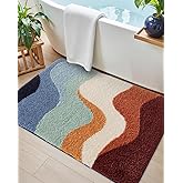 DEXI Bathroom Rug Washable, 17x30 Non Slip Bath Mat Absorbent, Soft Plush Microfiber Bathmat Quick Dry for Shower Floor, Colorful