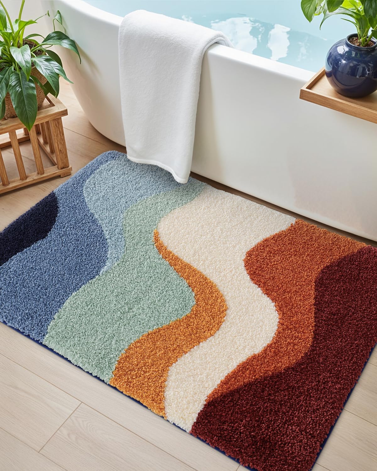 Photo 1 of DEXI Bathroom Rug Washable, 17x30 Non Slip Bath Mat Absorbent, Soft Plush Microfiber Bathmat Quick Dry for Shower Floor, Colorful