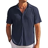 COOFANDY Men's Casual Shirts Short Sleeve Waffle Knit Button Down Shirt Wrinkle Free Summer Beach Tops