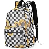 Yusudan Checkered Sunflower Mesh Backpack for Girls, Kids Semi-Transparent School Bookbag Women See Through Beach Bag Daypack