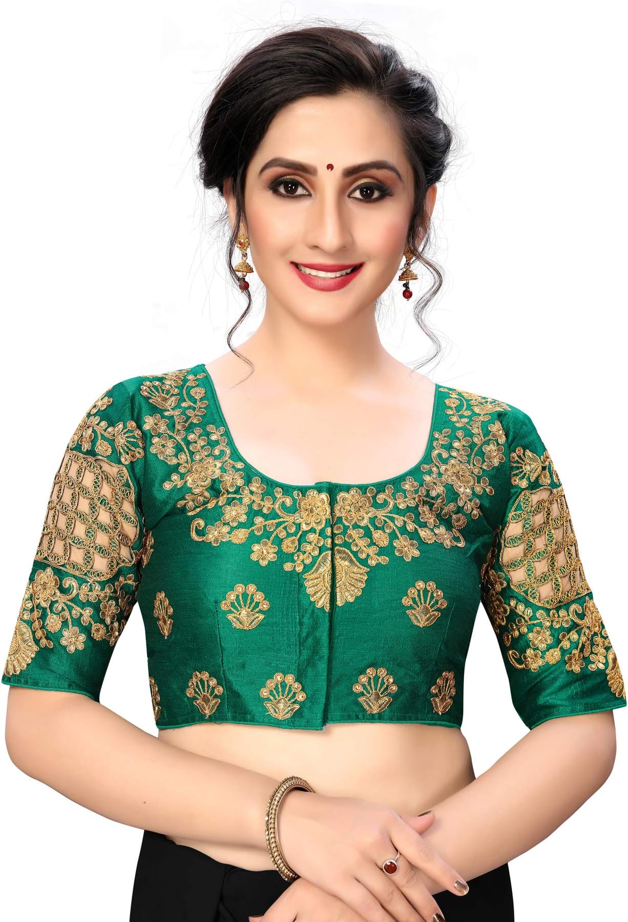Shubh Sanidhya Women's Embroidered Multi Phantom Silk Blouse With Round Neck (BL-20054)_Free_Size