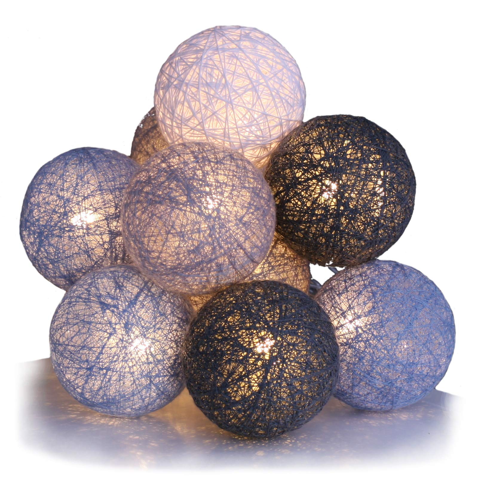 Qbis Cotton Ball Fairy Lights with Timer, Cool Grey - Battery Operated LED String