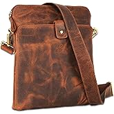 ROCHERE Genuine Leather Crossbody Sling Bag for Men - Vintage Brown Leather Shoulder Bag - Small Travel Messenger - Everyday Casual Compact Side Bag 12 * 10 * 1.5 Inch