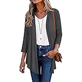 QUEZHU Women's Summer Cardigans 3/4 Sleeve Casual Open Front Lightweight Cardigan