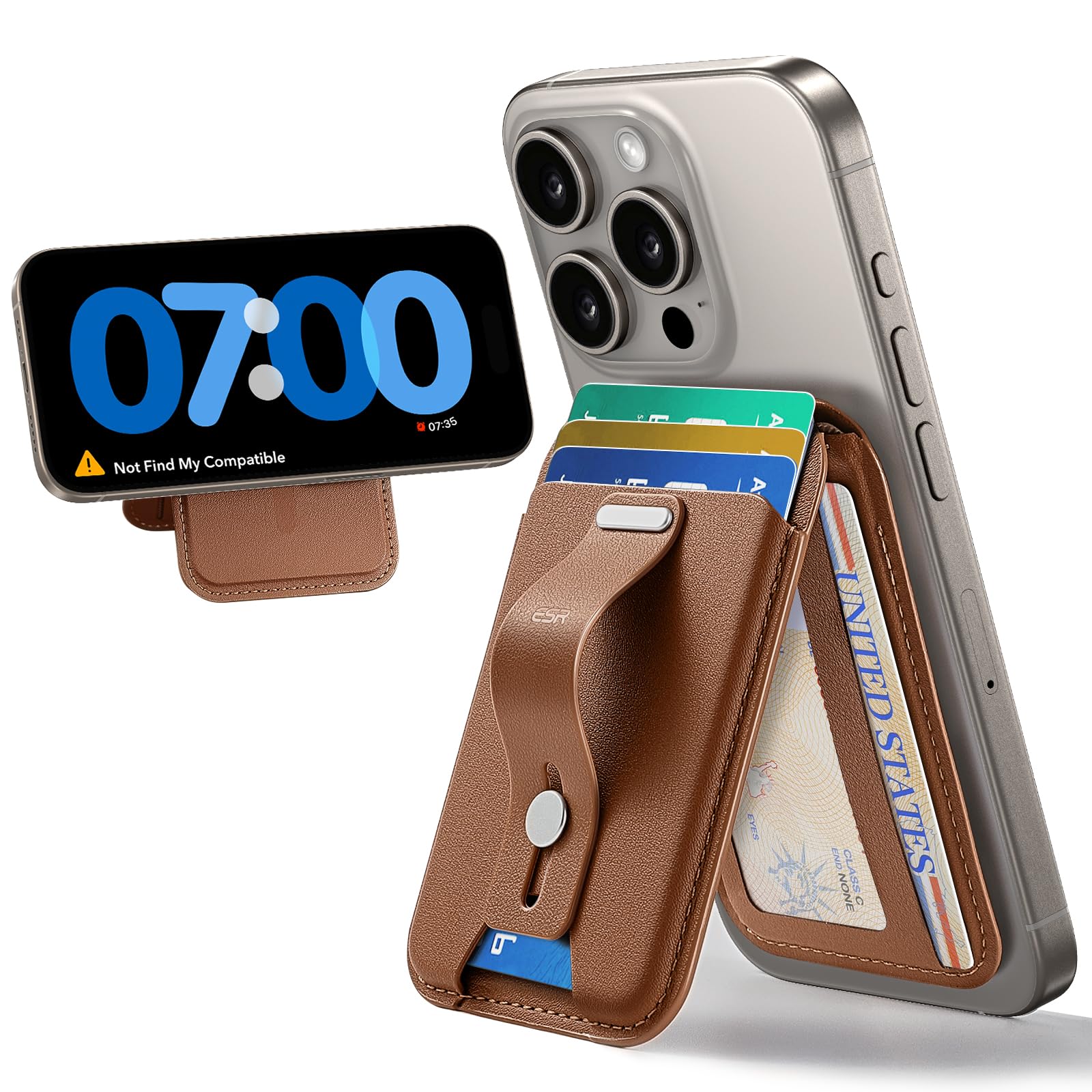 Photo 1 of ESR for MagSafe Wallet, 5 Card Holder with Adjustable Stand, RFID-Blocking, Magnetic Wallet for iPhone 17/16/15/14/13/12 and Selected Samsung Devices, Not for Mini and Find My Compatible, Brown