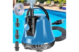FineBud Submersible Water Pump, Adjustable Flow Sump Pump, Pool Cover Pump Above Ground, Electric Portable Water Removal Pumps, Water Pump for Pool Draining with 10ft Drainage Hose,3 Adapters,950GPH