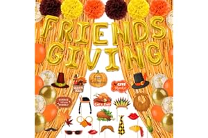 REDWORD Friendsgiving Decorations, 48Pcs Friendsgiving Party Supplies Include Friendsgiving Banner Photo Booth Props Foil Fringe Curtain Foil Balloons for Thanksgiving Fall Autumn Party Home Office Decor