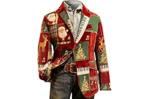 Mens Ugly Christmas Blazer Vintage Corduroy Jacket Xmas Print Christmas Suit Holiday Party Business Coat with Pockets