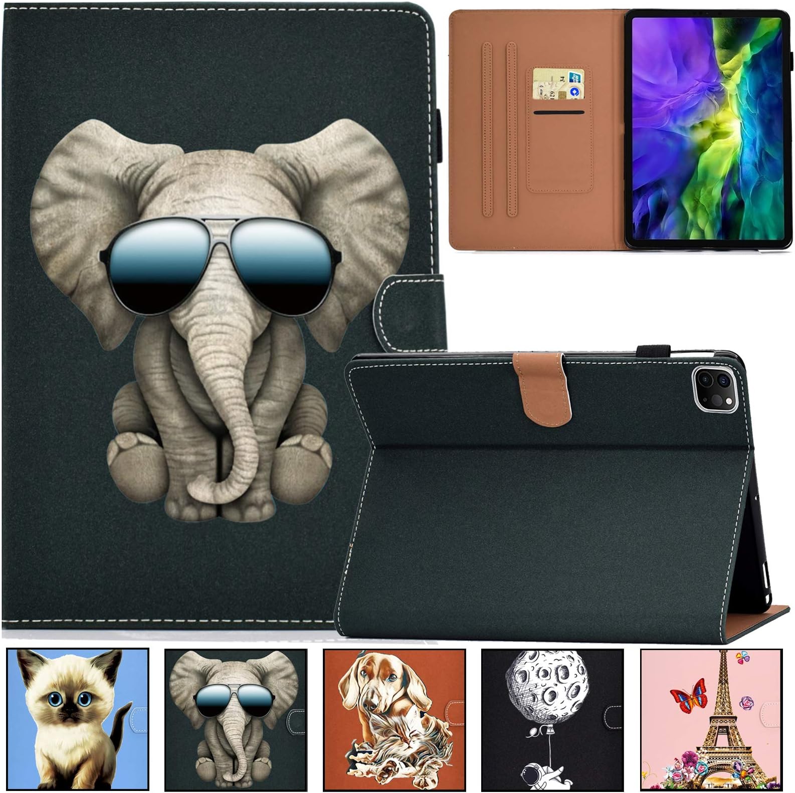 iPad Pro 11 2020 Case, Artyond iPad Pro 11" 2nd Gen Case, PU Leather Card Slots with Auto Wake/Sleep Multiple Viewing Angles Case for New iPad Pro 11 Inch 2nd Generation 2020 Release, Cool Elephant