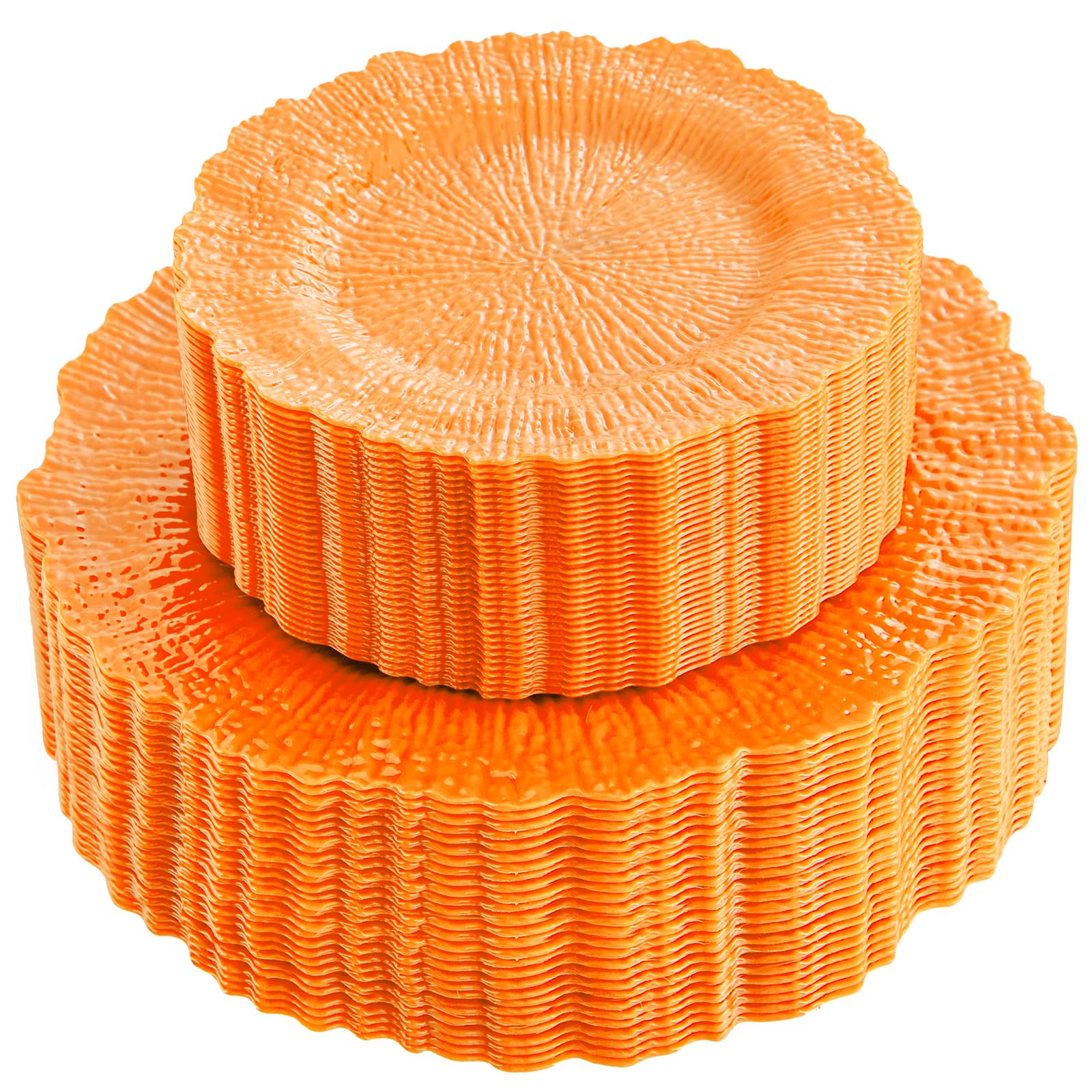 Photo 1 of SUT 60PCS Orange Plates - Heavy Duty Orange Plastic Plates Disposable for Party - Include 30PCS 10inchDinner Platos and 30PCS 7inch Dessert Platos