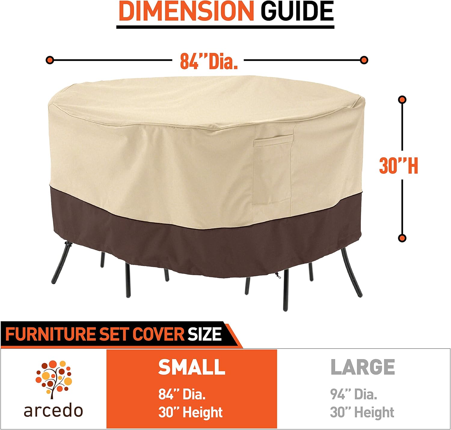 Arcedo Patio Furniture Set Cover, Outdoor Round Table and Chair Cover, Heavy Duty Waterproof Lawn Dining Table Cover with Buckled Strap, Dustproof and Sunproof, 84" Dia, Beige & Brown : Garden & Outdoor