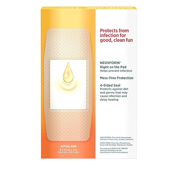 BAND-AID BRAND ADHESIVE BANDAGES INFECTION DEFENSE WITH NEOSPORIN ANTIBIOTIC OINTMENT, FOR WOUND CARE AND FIRST AID, EXTRA LARGE, 8 CT