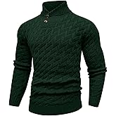 KAVIANA Men's Dressy Cable-Knit Sweater Buttoned Mock Neck Pullover for Fall & Winter, S-5XL