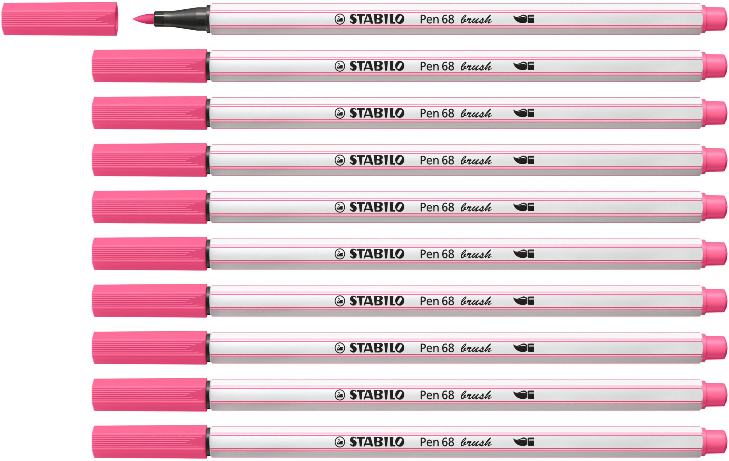 STABILO Pen 68 brush - Premium Fibre-Tip Pen with Brush Tip - Pack of 10 - Pink