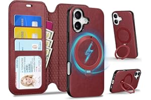 TUCCH Detachable Wallet Case for iPhone 17 6.3", Adjustable 360° Rotatable Ring Kickstand 2-in-1 Magnetic Cover with Wireless