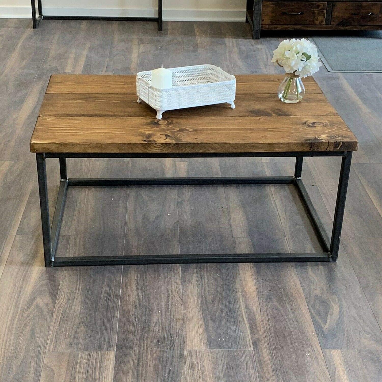 Industrial Coffee Table Solid Wood Rustic Handmade Pine Welded Frame