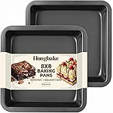 HONGBAKE 8x8 Cake Baking Pan Set, Nonstick Square Brownie Pans with Wider Grips, 2 Pieces, Heavy Duty, Grey