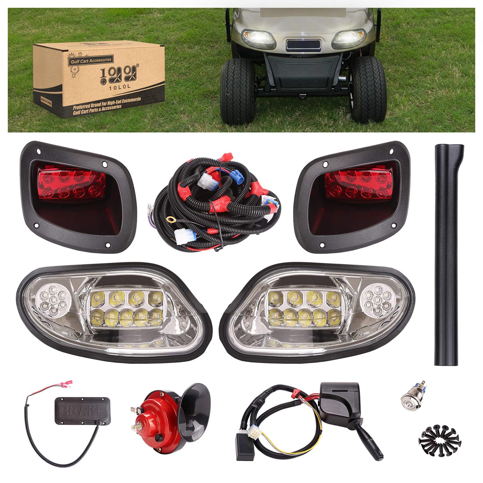 Photo 1 of 10L0L Golf Cart Deluxe Headlight &Taillight Kit for 2014 Up EZGO Freedom/TXT T48/ EZGO Valor Gas & Electric with Light Upgrade Kit with Turn Signals Switch/Horn/Brake Lights Harness (12V Input)