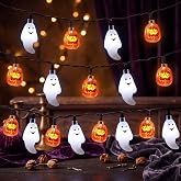 JOYIN Halloween String Lights Decorations, 19.7FT 30 LED Battery Operated Ghost Pumpkin 3D String Light with 8 Lighting Modes for Home Indoor Outdoor Halloween Party Decor(Orange/White Color)