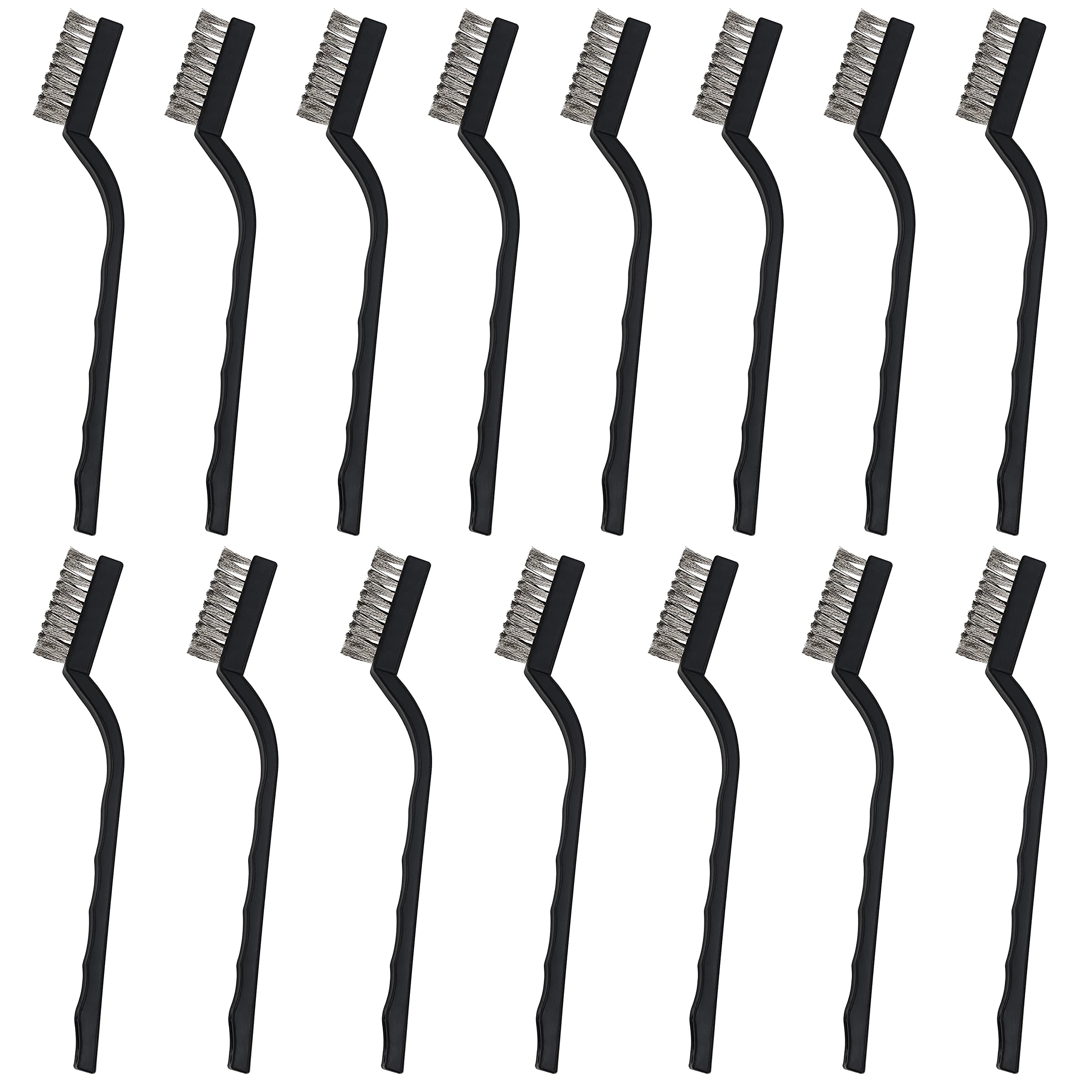Belle Vous Mini Stainless Steel Wire Brush (15 Pack) - Scratch Bristles with Curved Plastic Handle & Hanging Hole - Brushes For Cleaning Masonry, Stove, Sink, Metal Work, Welding Slag, Rust & Dust