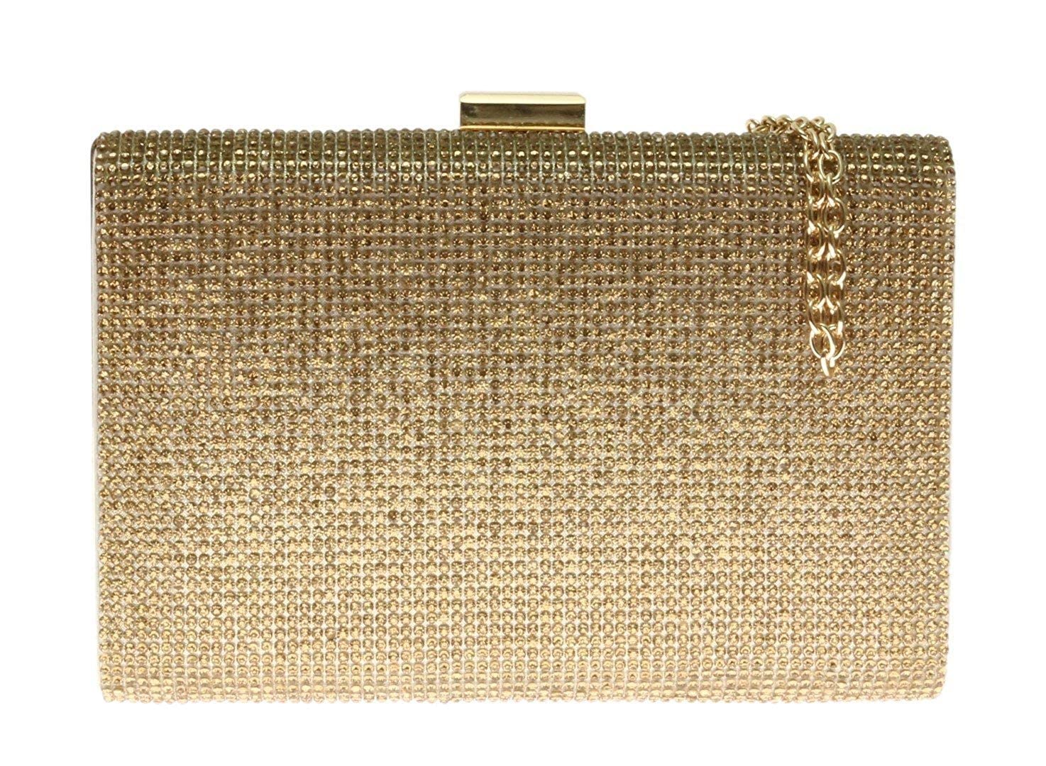 Girly Handbags Womens Shimmer Satin Hard Case Clutch Bag Evening Party Wedding Handbag - Gold