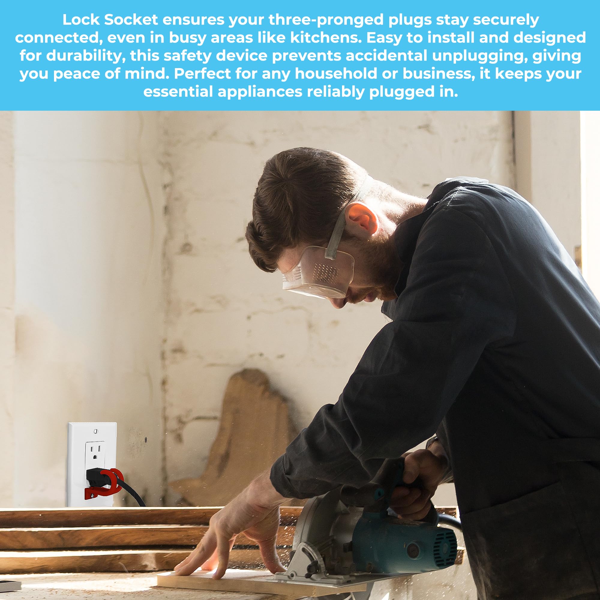 Lock Socket 3 Prong Outlet Lock -RED - Anti Theft Outlet Lock Device to Secure Three Pronged Plugs to The Outlet with a Security Screw.Way to Prevent Unplugging. Made in USA