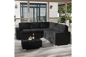LayinSun Outdoor Patio Furniture Set 6 Pieces Sectional Conversation Sofa Set Brown Rattan Sofa Set with Coffee Table