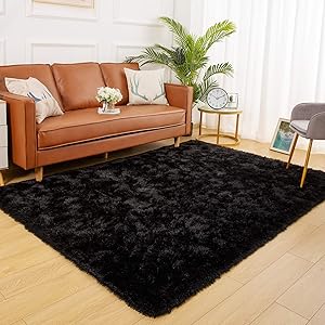 YJ.GWL Soft Shaggy Area Rugs for Bedroom Fluffy Living Room Rugs Anti-Skid Nursery Girls Carpets Kids Home Decor Rugs 3 x 5 Feet Black