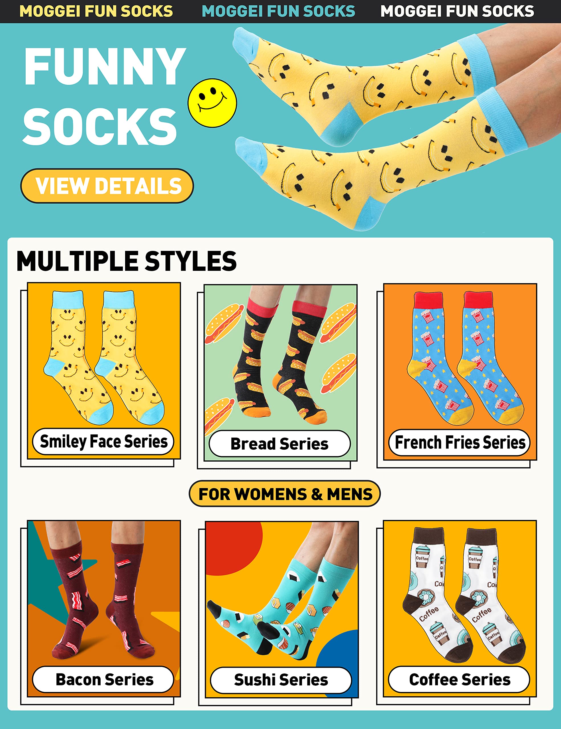 MOGGEI Funny Socks for Men Women Fun Cozy Crazy Novelty Fashion Breathable Printed Cotton Boot Socks