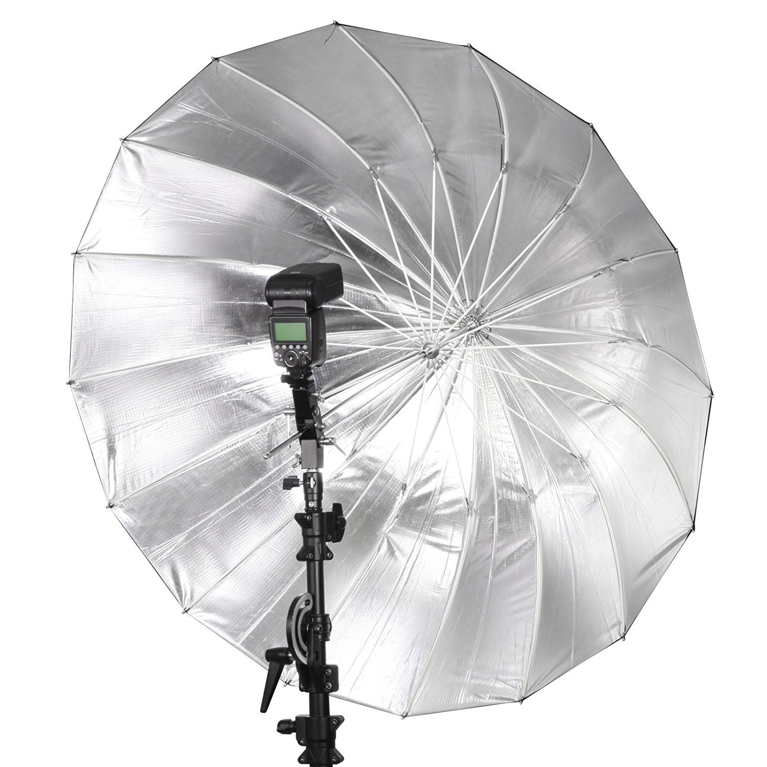 Selens 51 Inch 16 Rods Professional Photography Photo Studio Parabolic Reflective Lighting Umbrella, 18.5 Inch Depth Black / Silver