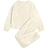 ZAFUL Women's Casual Pajama Set Fuzzy Fleece 2 Piece Loungewear Pullover Pants Sets Sleepwear Outfits
