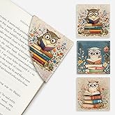 Cute Owls Corner Bookmarks, Funny Leather Book Accessories for Book Lovers, 3 Pcs Reading Book Page Markers for Women Men Student Teacher Retirement Birthday Gifts