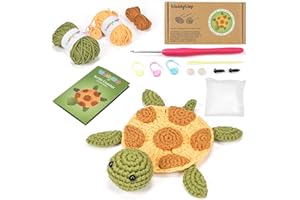 WaldyWop Kit de crochet pour débutants, kit de tricot facile à motif de tortue avec tutoriels faciles à suivre, crochet ergon