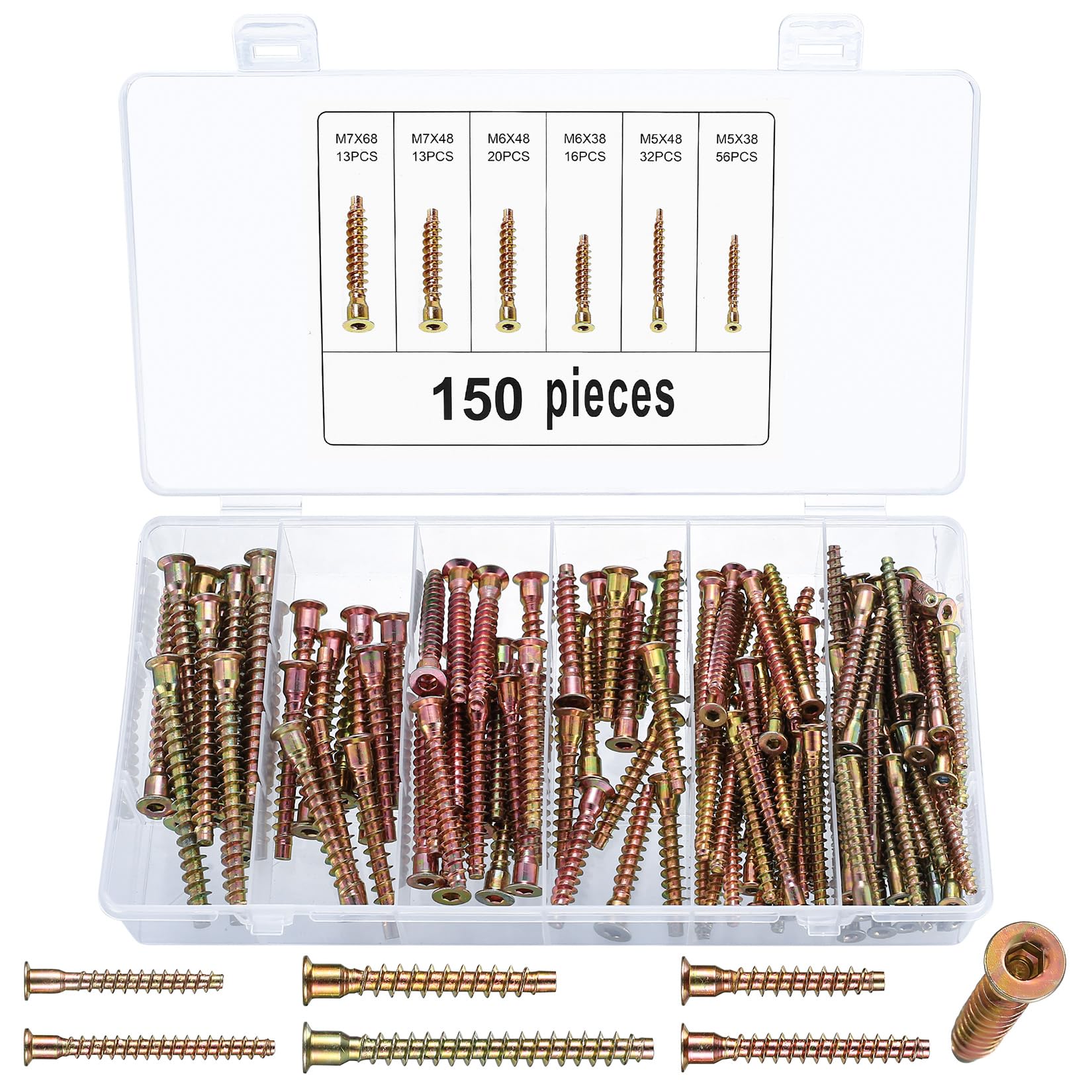 150 Confirmat Screws - Allen Key, Flat Pack, Carcass, Hex Socket, Chipboard Furniture Connecting Screws - Zinc, M5/M6/M7 โ image 1