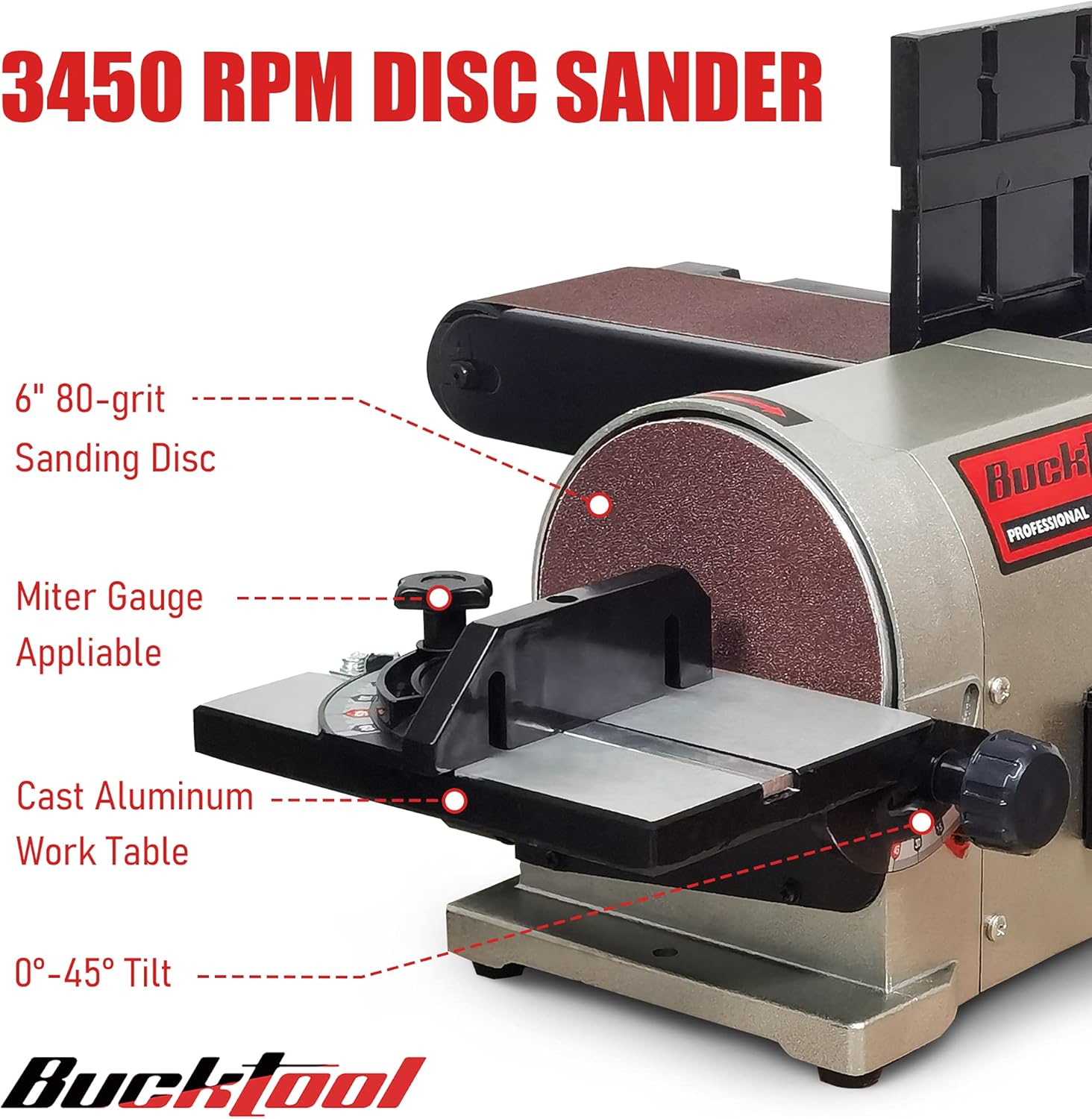 BUCKTOOL Belt Disc Sander 4 in x 36 in Belt and 6 in Disc Sander with 3/4HP Direct-drive Motor and Portable Al Base, BD4603 Upgraded Model - - 