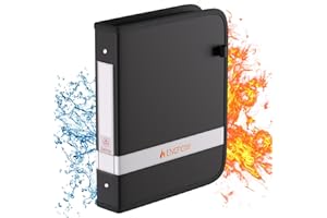 ENGPOW 3 Ring Binder,Fireproof 1.5 Inch D Ring Binder with Zipper,Holds 375 Sheets,Non-Stick,PVC-Free,Compatible with Clear Sheet Protectors,Portable School Office Home Safe Storage for Paper,Black