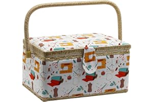 FLRHSJX Medium Sewing Basket with Accessories,Wooden Sewing Organizer Box for Sewing Supplies and DIY Crafting Tools Storage,Sewing Kit Tools for Sewing Mending (Beige)