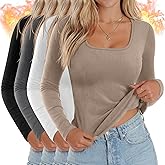 Huukeay 4 Pack Women's Thermal Long Sleeve Shirt Square Neck Fleece Slim Warm Winter Tops Casual Fashion Base Layer