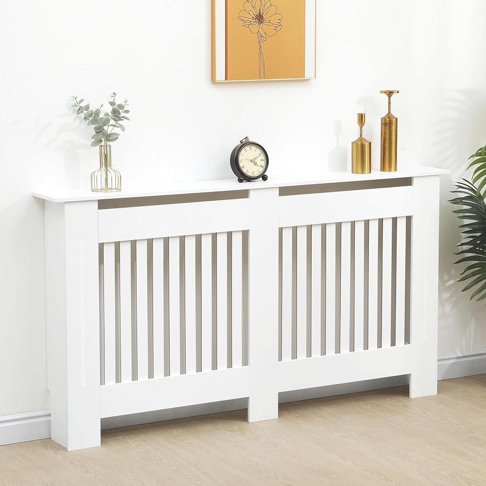 Vivo Technologies Radiator Cover White Large MDF Slat Shelf 152x82x19 cm