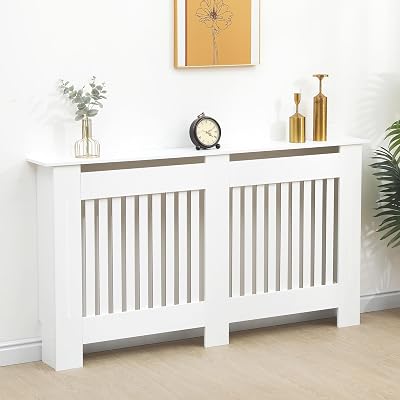 Vivo Technologies Radiator Cover White Large MDF Slat Shelf 152x82x19 cm